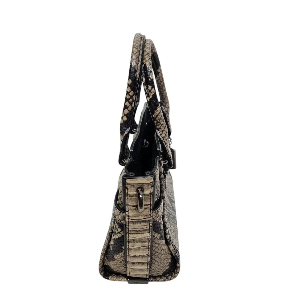 COACH Swagger Satchel Bag Womens Small Beige Snakeskin Leather Top Handle